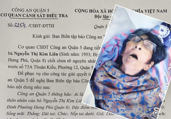 Tìm thân nhân người phụ nữ tử vong bất thường ở quận 5, TP Hồ Chí Minh -0