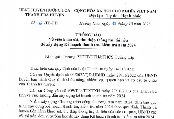 Nhiều trường học ở Hướng Hóa, Quảng Trị hoang mang vì Thông báo “lạ” của Thanh tra huyện   -0