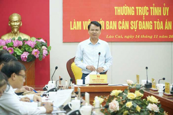 Bí thư Tỉnh ủy Lào Cai chủ trì buổi làm việc giữa Thường trực Tỉnh ủy với Ban Cán sự Đảng Tòa án nhân dân tỉnh Lào Cai -0