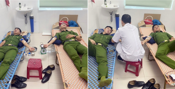 4 cán bộ, chiến sĩ Công an hiến máu cứu 2 bệnh nhân cấp cứu -0