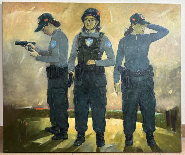 “Chân dung” chiến sĩ Cảnh sát Cơ động qua tác phẩm hội họa -1