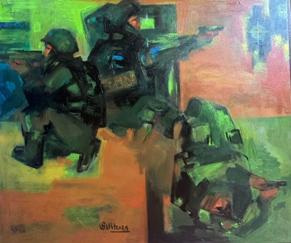 “Chân dung” chiến sĩ Cảnh sát Cơ động qua tác phẩm hội họa -1