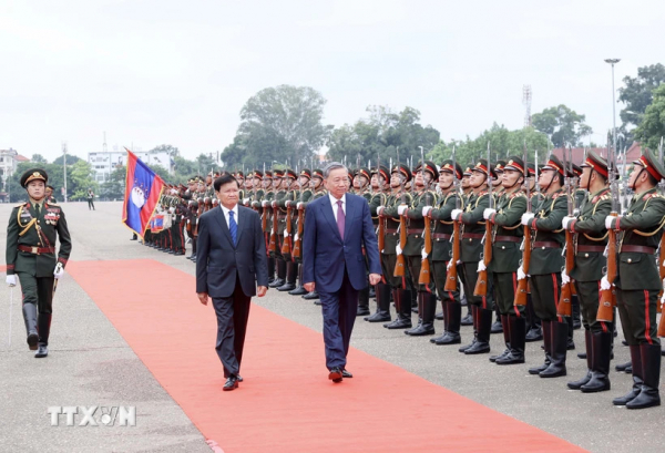 Lễ đón chính thức Chủ tịch nước Tô Lâm thăm cấp Nhà nước tới Lào -0