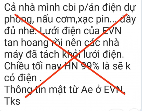 EVN cảnh báo tin giả mất điện -0