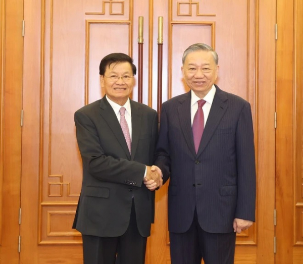 Top leaders of Vietnam and Laos hold talks in Hanoi -0