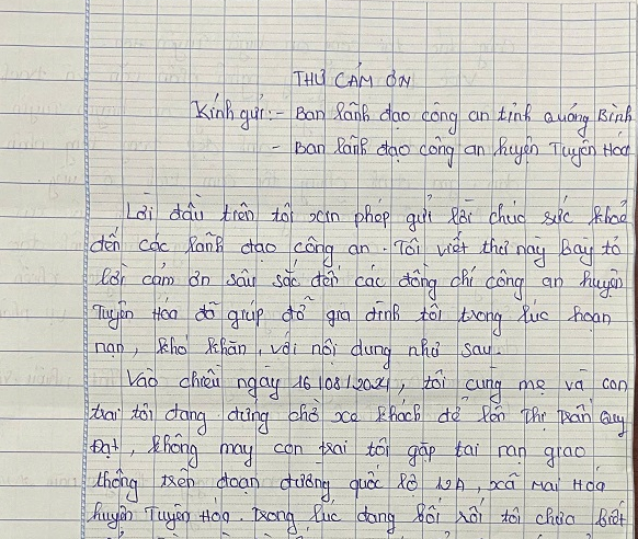 Người dân viết thư cảm ơn CBCS Công an đã kịp thời đưa cháu bé đi cấp cứu -0