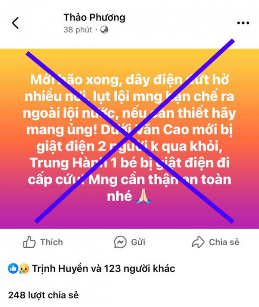 Bị phạt 5 triệu đồng do đăng tin hoang báo “2 người chết vì điện giật” sau bão số 3 -0