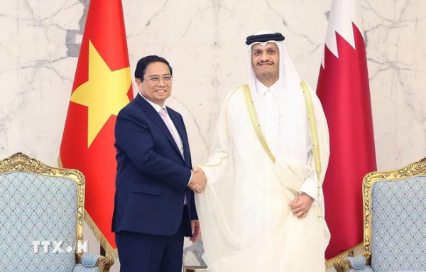 Thủ tướng Nhà nước Qatar chủ trì Lễ đón chính thức Thủ tướng Phạm Minh Chính -0