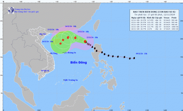 Áp thấp nhiệt đới đi dọc biển Quảng Ngãi - Phú Yên, bão số 8 tăng cấp -0