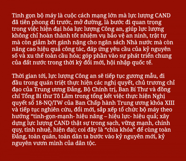 Lực lượng CAND gương mẫu đi đầu trong đổi mới, sắp xếp bộ máy tinh gọn, hiệu lực, hiệu quả -0