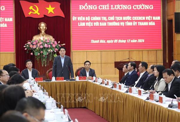 Chủ tịch nước Lương Cường làm việc với Ban Thường vụ Tỉnh ủy Thanh Hóa -0