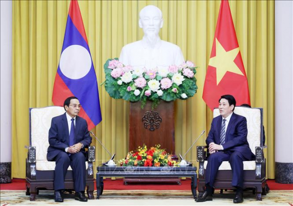 Chủ tịch nước Lương Cường tiếp Thường trực Ban Bí thư, Phó Chủ tịch nước Lào Bounthong Chitmany -0