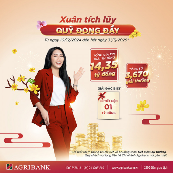 Agribank dành hơn 14 tỷ đồng tặng khách hàng tham gia chương trình Tiết kiệm dự thưởng “Xuân tích lũy - Quỹ đong đầy”. -0