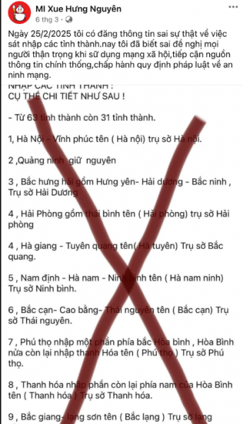 Đăng tin sai sự thật về sáp nhập tỉnh, thành, một người đàn ông bị phạt 5 triệu đồng -0