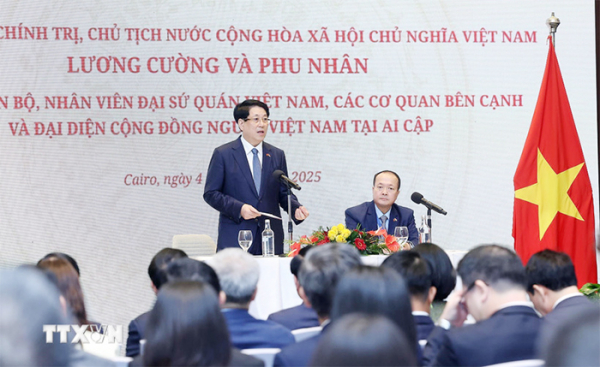 Chủ tịch nước gặp mặt cán bộ ĐSQ và cộng đồng người Việt Nam tại Ai Cập -0