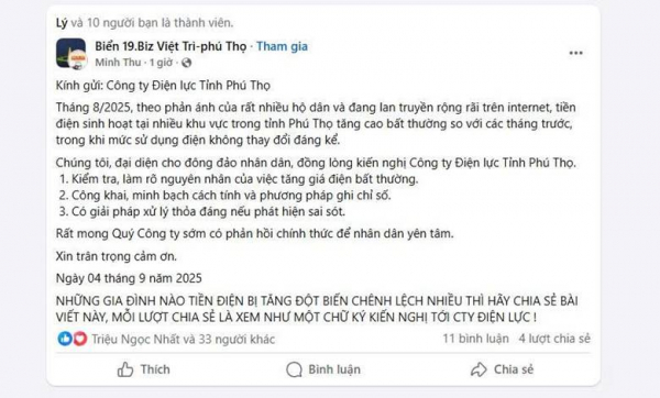 EVNNPC cảnh báo về việc lan truyền thông tin “copy” kiến nghị liên quan đến tiền điện tháng 8 -0