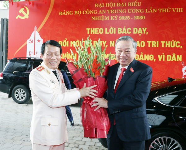 Các đồng chí lãnh đạo chủ chốt của Đảng dự Đại hội đại biểu Đảng bộ Công an Trung ương lần thứ VIII -0