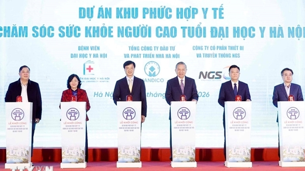 Tổng Bí thư dự Lễ khởi công dự án phức hợp y tế chăm sóc sức khỏe người cao tuổi