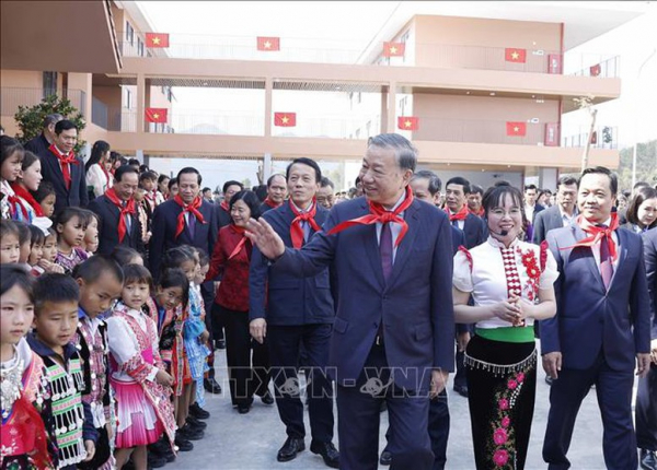 Tổng Bí thư Tô Lâm dự lễ khánh thành trường phổ thông nội trú liên cấp tại Điện Biên -0