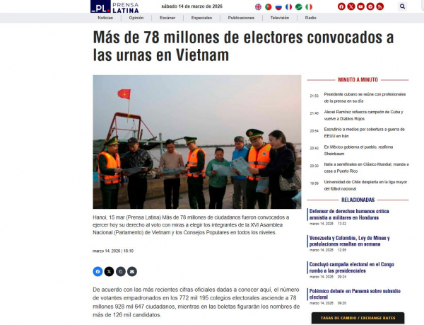 Bài báo của Prensa Latina về bầu cử tại Việt Nam.