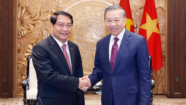 Top leader of Vietnam receives Vientiane official in Hanoi