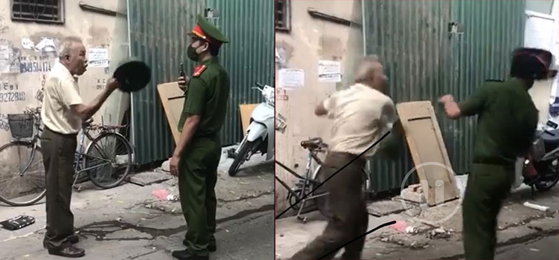 Xem xét trách nhiệm hình sự đối với ông già cầm mũ cối đánh vào mặt Công an -0