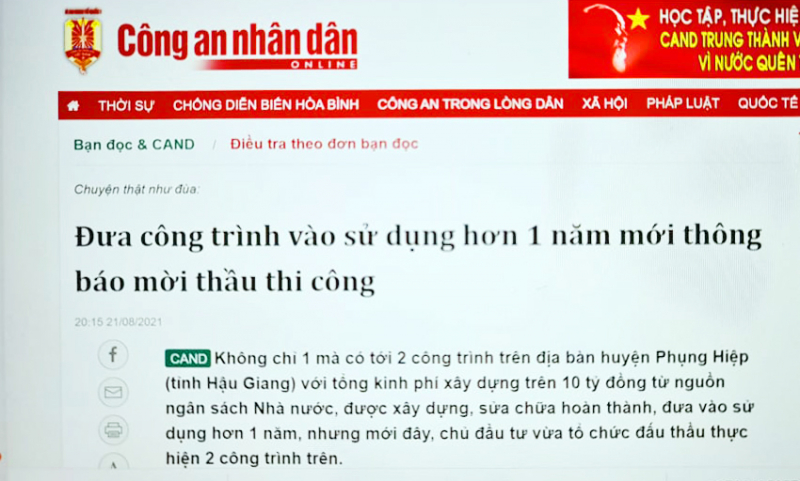Tỉnh Hậu Giang thành lập đoàn kiểm tra 2 công trình xây trước, đấu thầu sau mà Báo CAND phản ánh -0
