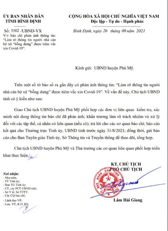 Xác minh vụ việc người thân cán bộ xã được “ưu tiên” tiêm vaccine COVID-19. -0