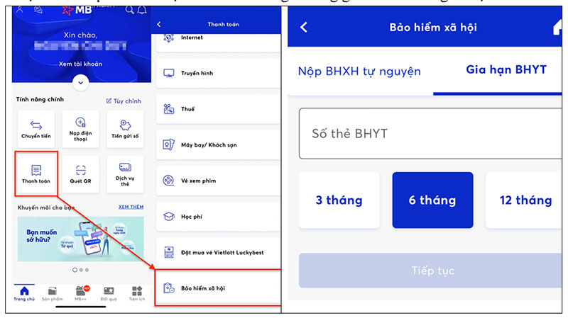 Đóng tiếp BHXH tự nguyện, gia hạn thẻ BHYT qua ứng dụng trực tuyến của ngân hàng -0