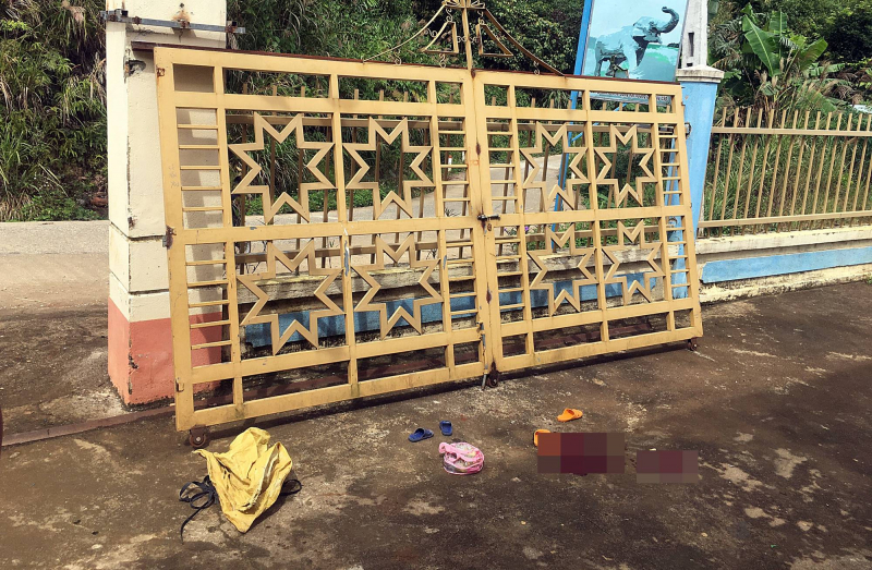 Cổng sắt điểm trường mẫu giáo ngã đè khiến 2 học sinh thương vong -0