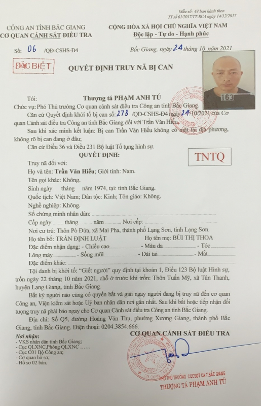 Truy nã đặc biệt đối tượng giết bố, mẹ và em gái ở Bắc Giang -0