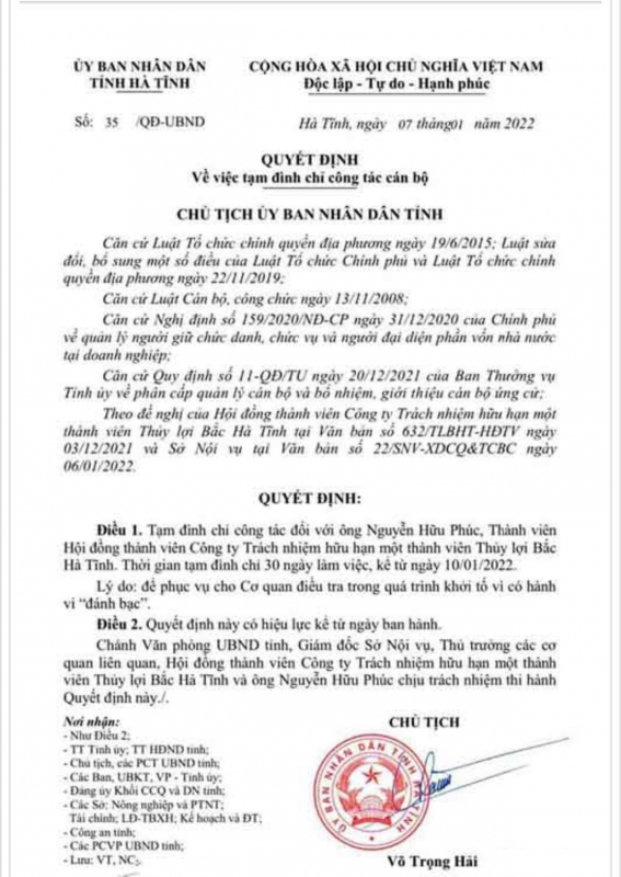 Khởi tố Giám đốc Công ty Thủy lợi Bắc Hà Tĩnh -0