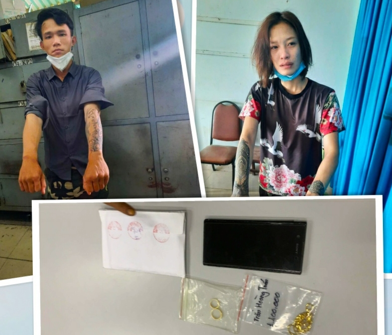 Cặp đôi nghiện dùng thủ đoạn đánh ghen trước khách sạn để cướp -0