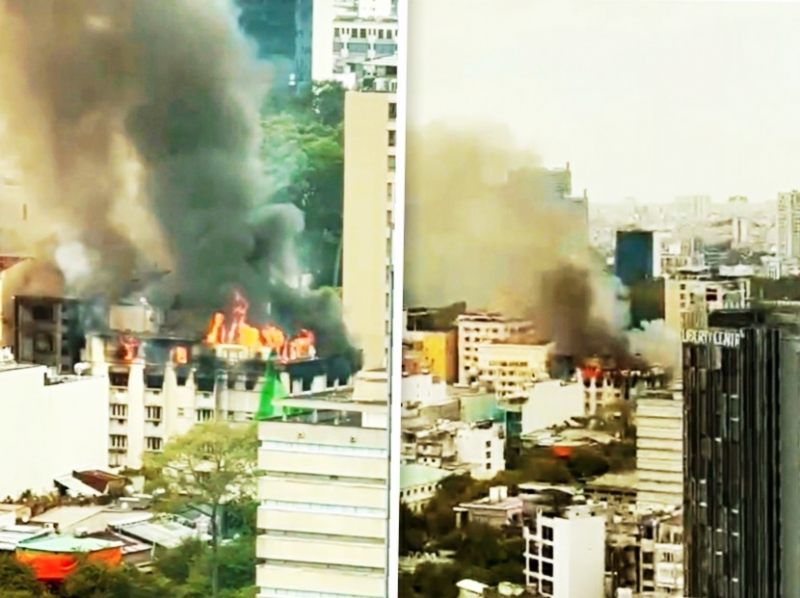 Dập tắt đám cháy tại đỉnh tòa nhà cao tầng đang thi công sửa chữa -0
