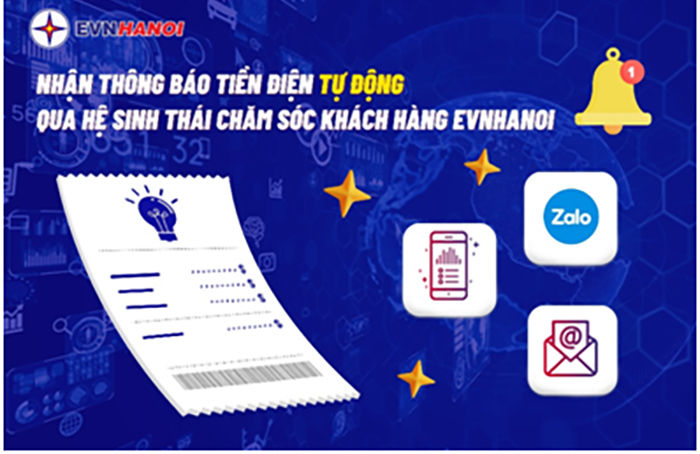 Nhận thông báo tiền điện tự động qua hệ sinh thái chăm sóc khách hàng EVNHANOI -0