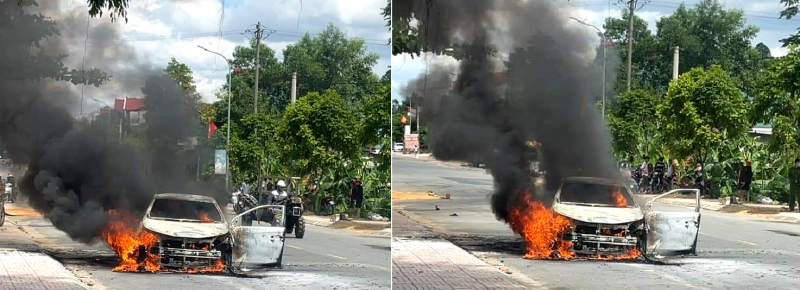 Cảnh báo cháy xe ô tô do người dân phơi rơm, rạ trên đường -0