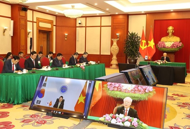 Tổng Bí thư hội đàm trực tuyến với Tổng thống Hàn Quốc -0