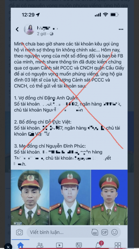 Không có chuyện gia đình ba chiến sĩ Cảnh sát PCCC kêu gọi quyên góp tiền phúng viếng -0