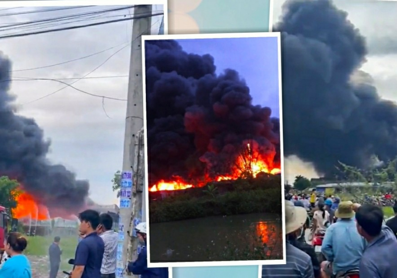 Đang cháy lớn xưởng sản xuất rộng hàng ngàn mét vuông ở Đức Hòa-Long An -0