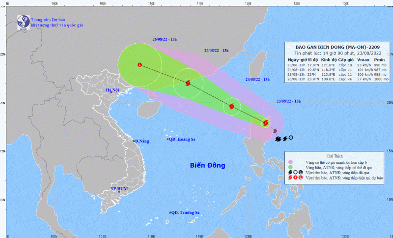 Đêm 23/8, bão Ma-on đi vào Biển Đông thành bão số 3 -0