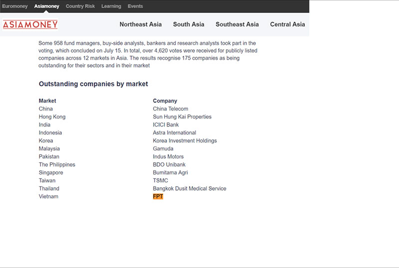 FPT hai lần được vinh danh Công ty nổi bật nhất châu Á -1