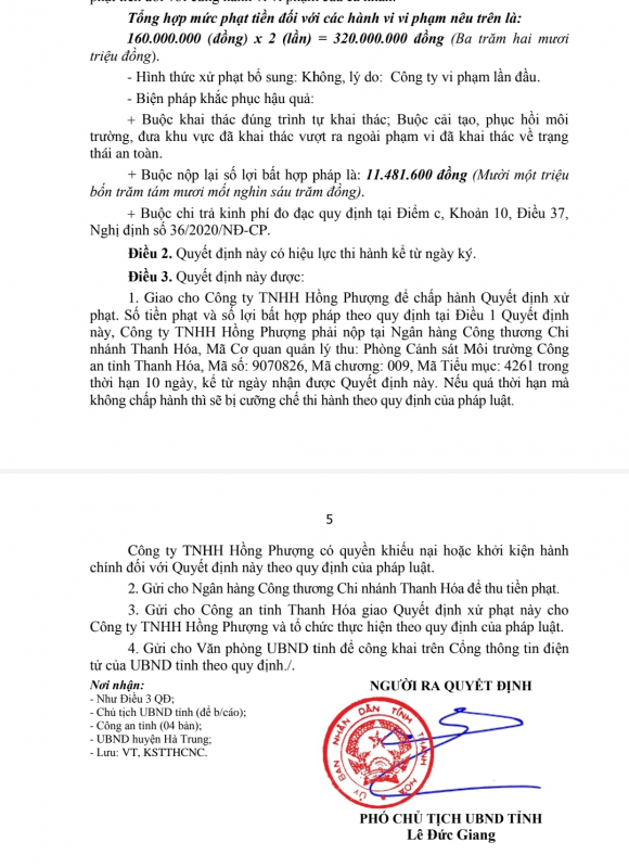 Thanh Hóa xử phạt 3 công ty khai thác khoáng sản hơn 600 triệu đồng  -0