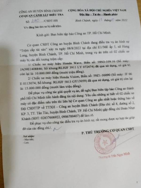 Tìm 2 chiếc xe máy bị trộm -0