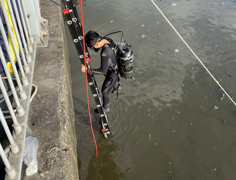 Ngâm dưới kênh hôi thối lặn tìm hung khí rồi tất tả leo cây xử lý tổ ong -2