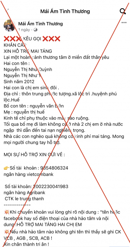 Đăng thông tin giả để kêu gọi khẩn cấp xin hỗ trợ mai táng -0