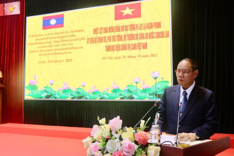 Phó Thủ tướng Chính phủ, Bộ trưởng Bộ Công an Lào thăm và làm việc tại Học viện Chính trị CAND -0
