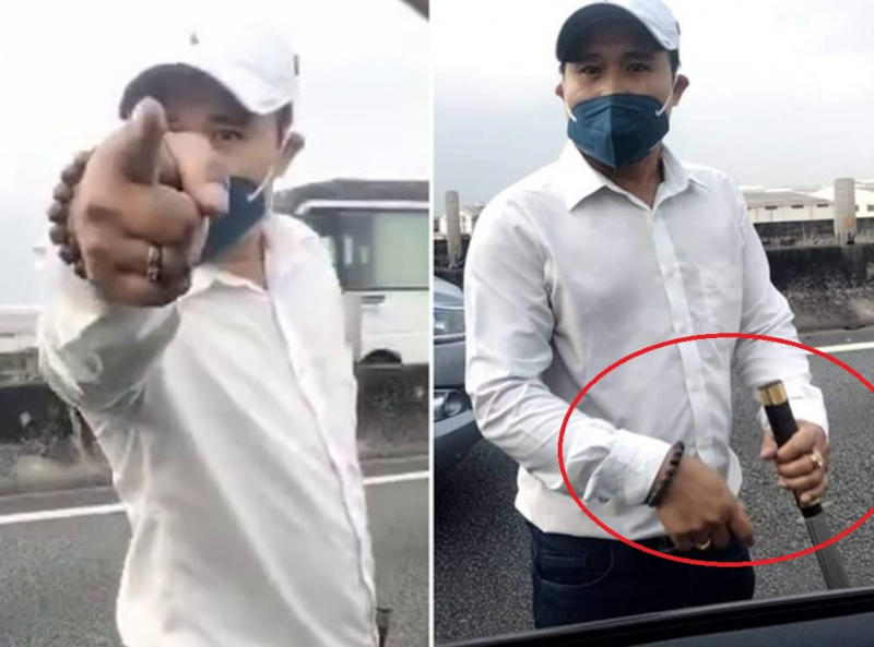 Sau va chạm, tài xế xe khách cầm kiếm Nhật đe dọa tài xế xe 7 chỗ trên cao tốc -0