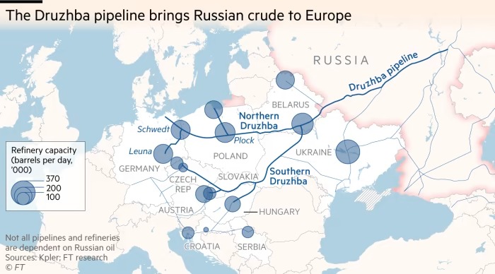 Nguồn cung dầu Nga sang châu Âu qua tuyến Druzhba bị ngắt -0