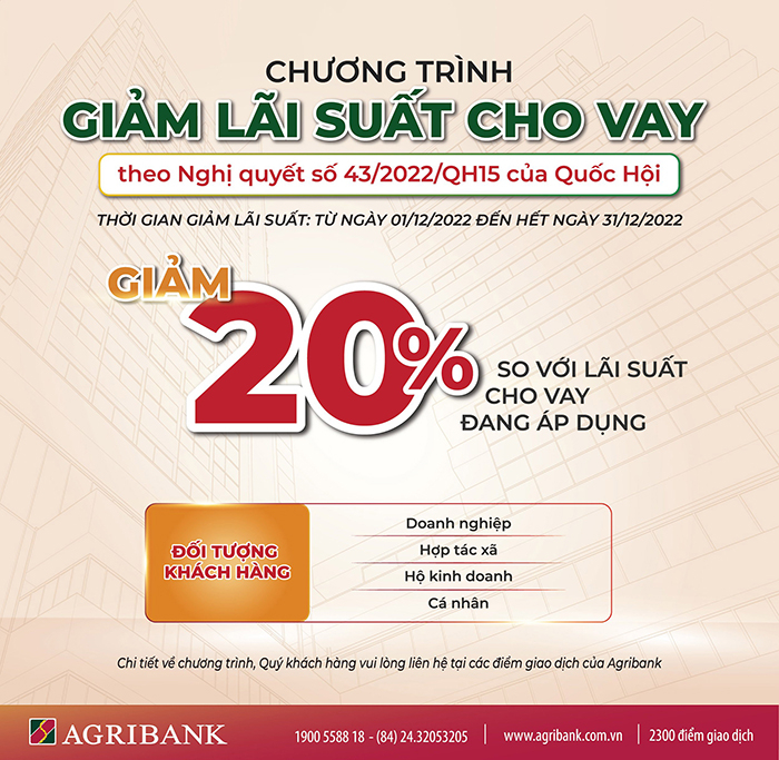 Agribank giảm tiếp 20% so với lãi suất cho vay để hỗ trợ khách hàng -0