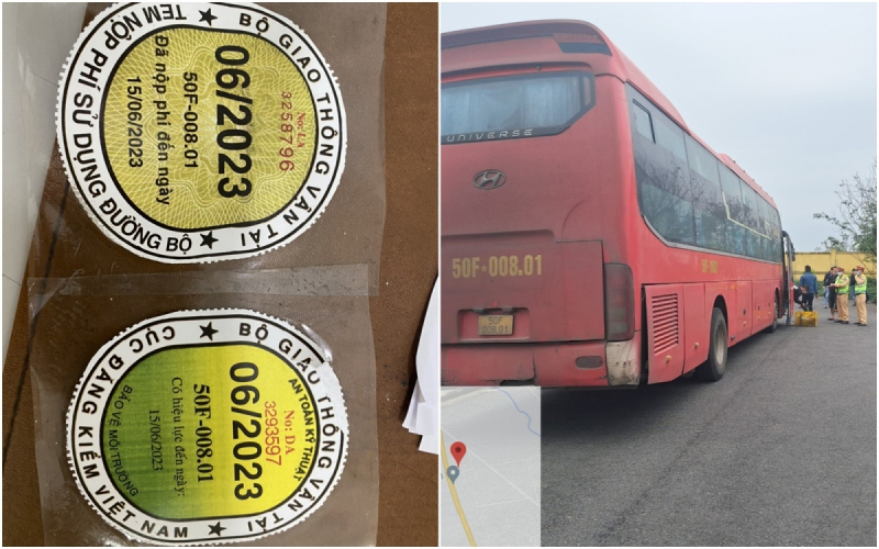 CSGT bắt xe khách nhồi nhét trên cao tốc phát hiện thêm xe dùng tem kiểm định giả -0